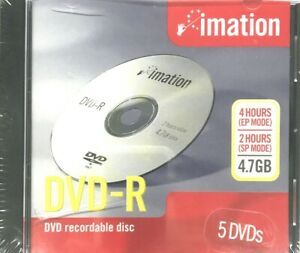 New Imation DVD-R DVD Recordable Disc 4 Hours/2 Hours/4.7GB -5 DVDs/Pack