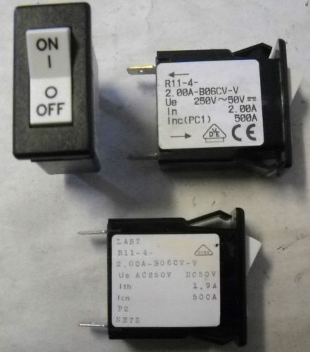 AIRPAX R11-4-2.00A-B06CV-V CIRCUIT BREAKER,1 POLE,250V,50DC,50/60HZ (LOT OF 3)