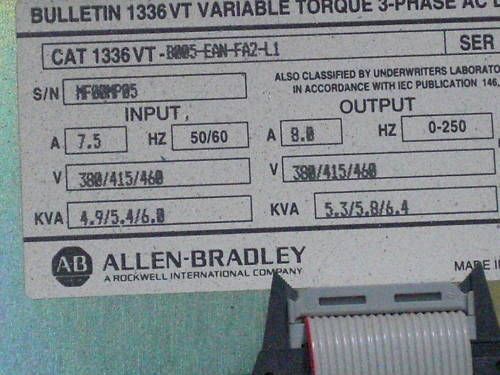 ALLEN BRADLEY 1336VT-B005-EAN-FA2-L1 (USED UNIT)