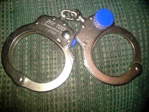 Zak Tool ZT-60 Nickel Tactical Training Chain Link Handcuffs w/Blue Knobs