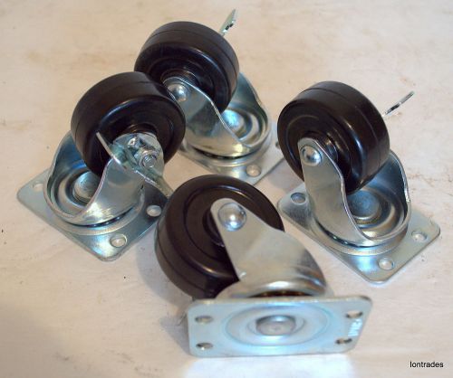 4pk caster wheels with locks 2&#034; caster classics swivel rubber plate replacement for sale