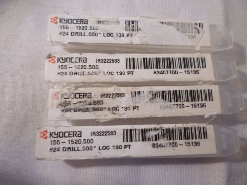 (#117) NEW 4 KYOCERA 155-1520.500 IR3222583 #24 DRILL .500&#034; LOC 130 PT CRB CIRC