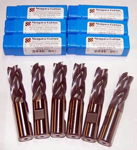 6 Pcs. Niagara 3/4&#034; M42-8% Cobalt Fine-Pitch Roughing CNC End Mills-TiCN Coated