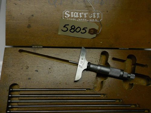 STARRETT NO. 440 DEPTH MICROMETER SET, 0-6&#034; CAPACITY, IN STORAGE CASE