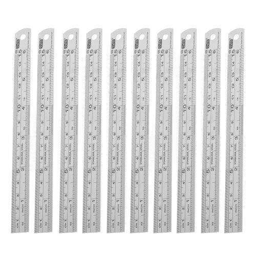 10 Pcs 15cm 6&#034; Measuring Range Stainless Steel Straight Ruler Silver Tone