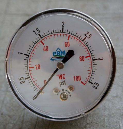 0-100&#034; wc pressure gauge 2.5 inch chrome plated case brass 1/4&#034; npt back mount for sale