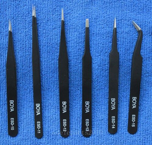 6pcs ESD Anti-Static Stainless Steel Tweezer Set Tweezers Maintenance Tools Kits