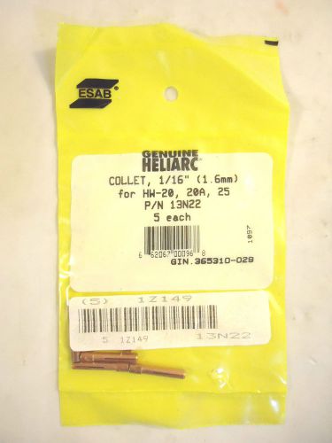 Genuine Heliarc TIG Collets, P/N 13N22, 1/16”, 5 Pieces, NEW.