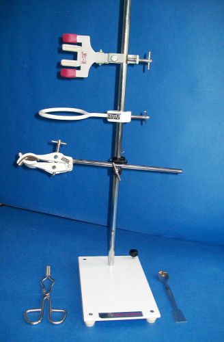 Mild Steel Lab Stand 8&#034;x 5&#034;x 24&#034; Multi-Use w/Clamps Retort Holder Spatula Kit,