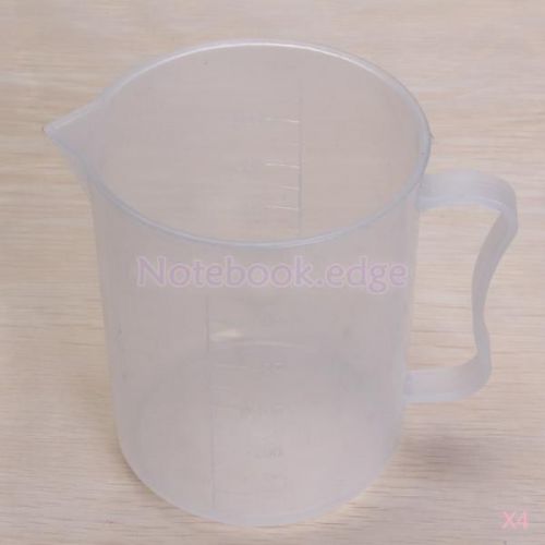 4x 500ml Transparent Plastic Laboratory Measuring Graduated Beaker Cup w/Handle