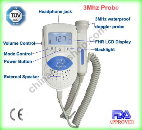 2014 New Fetal Doppler fetal heart monitor w LCD 3MHz + free Gel