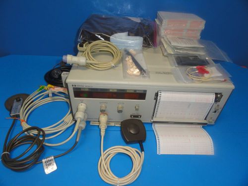 Hp 8040a cardiotocograph w/ us &amp; toco transducer ekg cable strap clicker &amp; paper for sale
