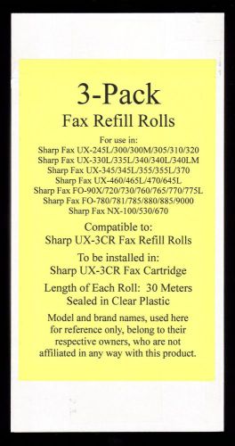 3-pack of ux-3cr fax refill rolls for sharp ux-345 ux-345l ux-355 ux-355l ux-370 for sale