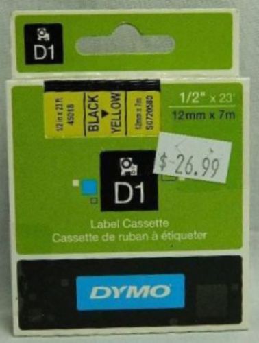 New/sealed dymo d1 black on yellow 45018 label tape 1/2&#034; w x 23&#039; l (12mm x 7m) for sale