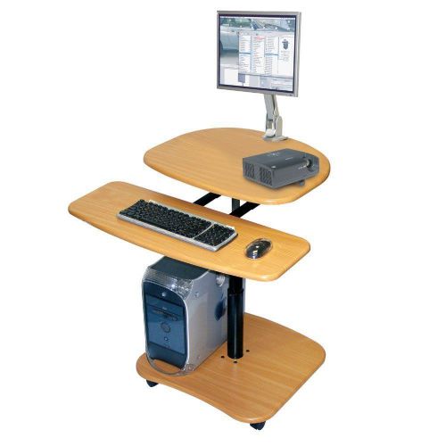 LUXOR Mobile Computer Workstation - 27x29x30-37&#034; - Teak Laminate -...