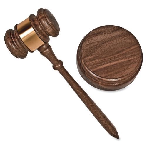 AVT60001 Gavel Set, Sound Block, Brass Band,10-1/4&#034; Gavel, Walnut