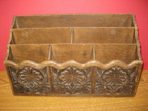 Vintage LERNER Wooden LOOK  Desk Mail Organizer Paper Files Storage Floral