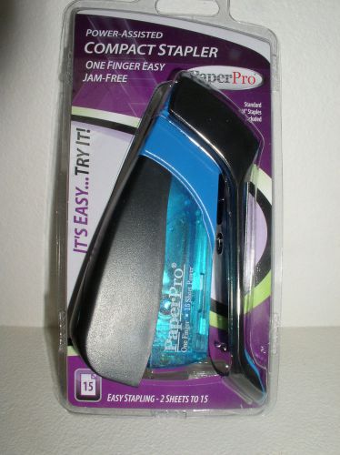 PaperPro Compact Stapler 1 Finger 15 Sheet Power BLUE  Staple Gun Style NEW