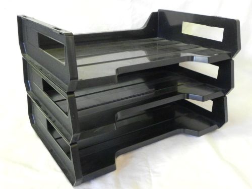 Side Load Letter Desk Tray Three 3 Tier Plastic Black In - Out Box Office