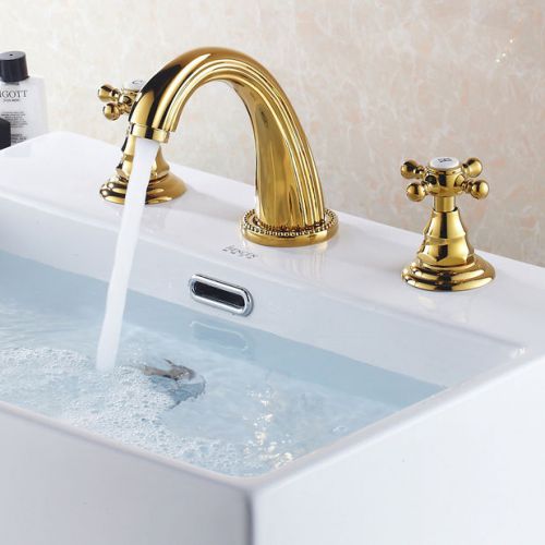 Modern 3 parts luxury gold widespread bath sink faucet basin tap free shipping for sale
