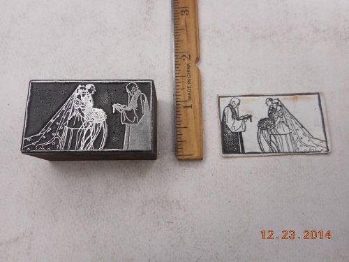 Letterpress Printing Printers Block, Wedding Bride &amp; Groom take Vows w Preacher