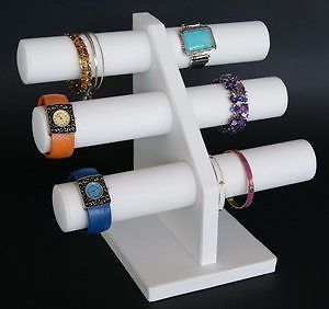 12&#034;Wx10.5&#034;H 3 TIER HEAVY WHITE JEWELRY DISPLAY T BAR BRACELET BANGLE WATCH PJ65W