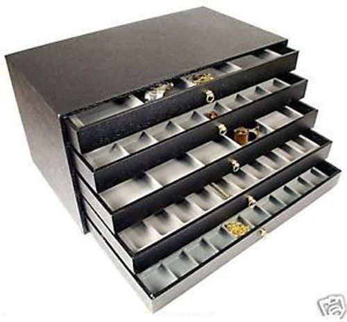 5 DRAWER JEWELRY DISPLAY CASE GEMSTONES BEADS BOX TRAYS