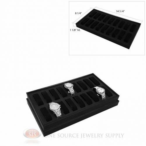 (2) Black Wooden Display Storage Watch Trays  w/ 18 Removable Holders