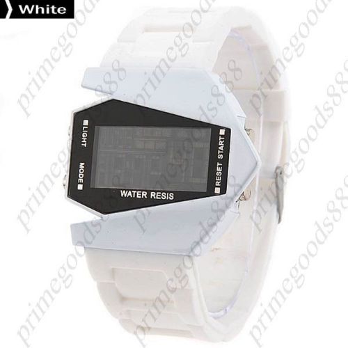 Airplane Shaped Digital Silicone Strap Alarm Calendar Wrist Wristwatch White