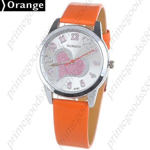 Heart synthetic leather quartz wrist wristwatch free shipping women&#039;s orange for sale