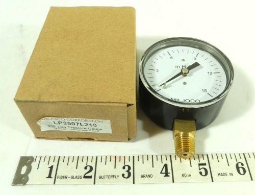 15&#034; h2o low pressure gauge,  2-1/2&#034; dial, 1/4&#034; npt miljoco lp2507l210 ~ (up11b) for sale