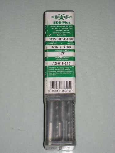 12pc Driltec 3/16&#034; X 6-1/4&#034; SDS-PLUS Hammer Drill Bit German AD-016-215