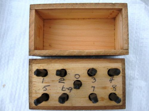 Vintage 1/12&#034; Steel Punch Stamp Die Set, Numbers 0 - 9, Wood Case; Rare Size