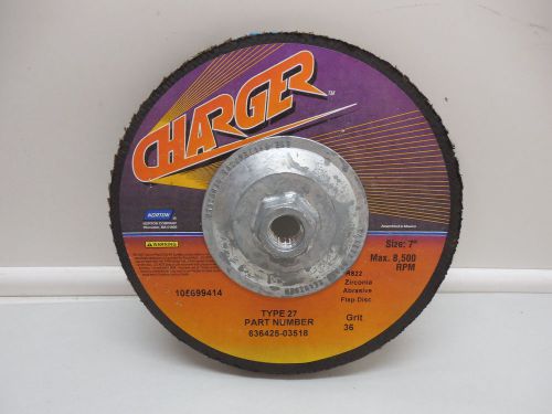 NORTON CHARGER FLAP DISC 7&#034; x 5/8-11 36 GRIT TYPE 27 R822 SANDING SUPPLIES