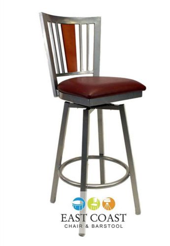 New Steel City Silver Metal Swivel Restaurant Bar Stool with Wine Vinyl Seat