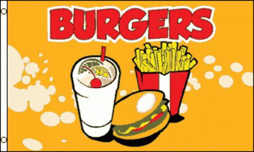 BURGERS FLAG 3X5&#039; CONCESSION FAIR FOOD NEW FRIES CART