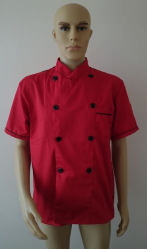 Short sleeve kitchen cook working uniform chef waiter waitress coat jacket red for sale