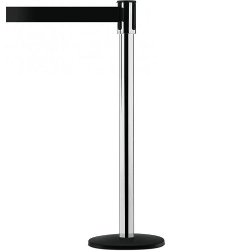 TensaBarrier 890 Slimline Retractable Belt Post - Polished Chrome, Black Belt