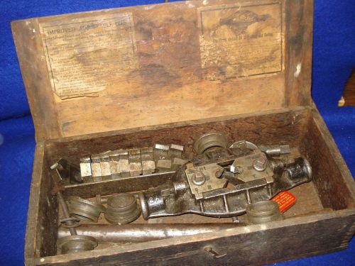 (m) vintage pipe cutting tool set with wood tool box for sale