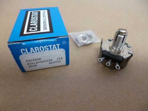 CLAROSTAT 53C220K POTENTIOMETER  20K Ohm 10% 2W 1(Mech)Turn 6.35mm PANEL MOUNT