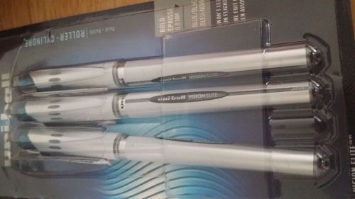 Uni-ball Vision Elite Rollerball Pen Bold .8mm Blue/Black Roller lot 3pc Japan