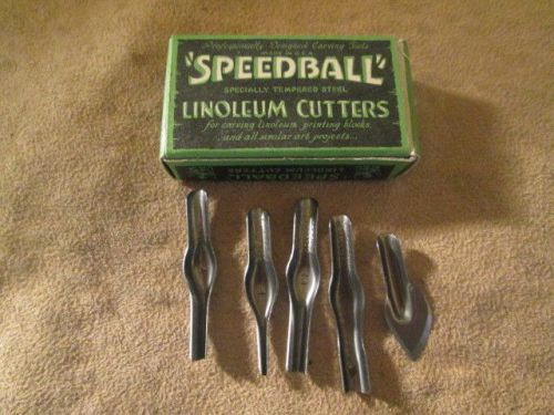 VINTAGE SPEEDBALL LINOLEUM CUTTERS~5 TEMPERED STEEL CUTTERS NOS