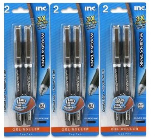 3 PKS INC MAGNA TANK GEL ROLLER BALL 0.7MM  3X THE INK BLACK PENS HOME NURSE