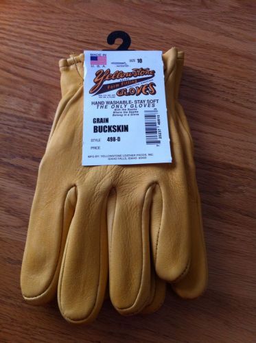 YELLOWSTONE GLOVES, PREMIUM BUCKSKINWORK GLOVES,STYLE 498-D SIZE 10 MADE U.S.A