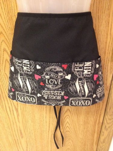 Black Server Waitress Waist Apron Glittery Hearts True Love XOXO  1 Size