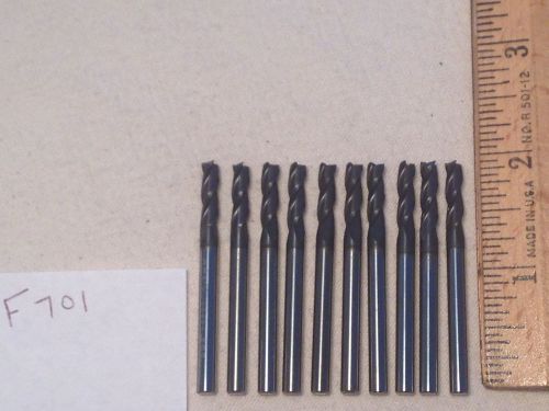 10 NEW 4MM DIAMETER CARBIDE ENDMILLS. 3 FLUTE. COATED. USA MADE.  {F701}