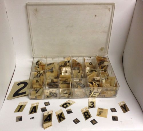Vintage lot 200+ adhesive brass letters &amp; numbers various sizes and types w/case for sale