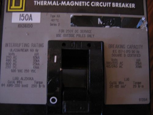 SQUARE D I LINE BREAKER 150 AMP 600 VAC 3 POLE MODEL: KH36150