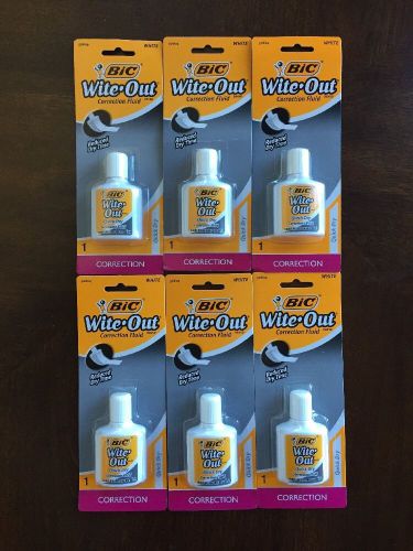 New BIC WHITE OUT correction fluid foam brush .7 fl oz (Lot of 6) NIP 6 Total