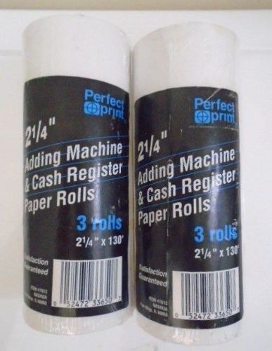 6 White Calculator/Cash Register And Adding Machine Paper Rolls 2 1/4&#034;x130&#039;